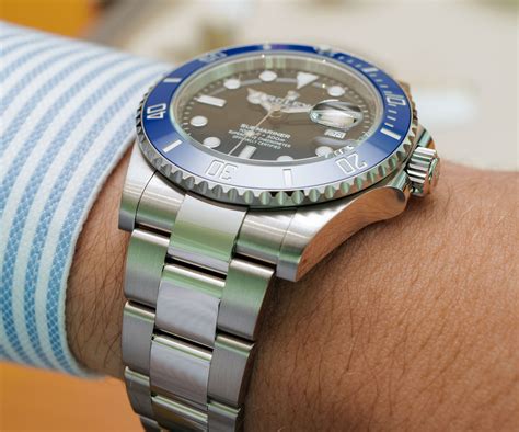 rolex submariner white gold on wrist|white gold submariner blue bezel.